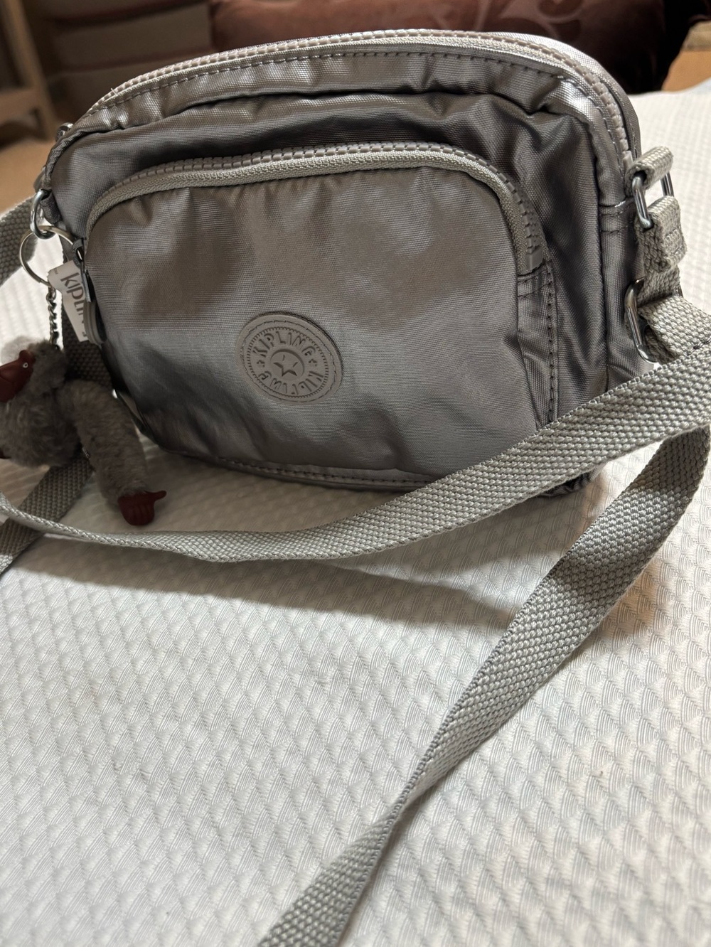 Kipling Silver-Gray Compact Crossbody Messenger